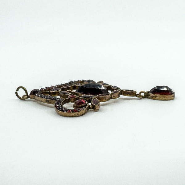 Large Antique Silver Gilt Bohemian Rose Cut Garnet Pendant / Art Nouveau c1900