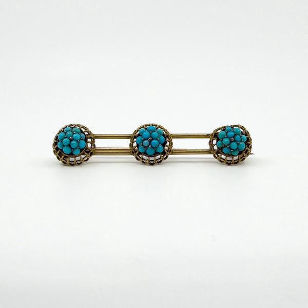 Antique Victorian 9ct Gold Pave Turquoise Bar Brooch / Pendant 375