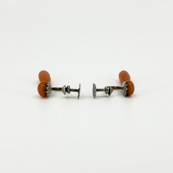 Antique Victorian Sterling Silver Natural Coral Screw Back Earrings 925