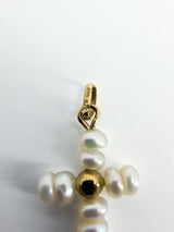 Tiny Vintage 9ct Gold Freshwater Pearl Christian Cross Pendant / Charm 375