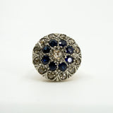 Antique Edwardian 14ct Gold Rose Cut Diamond & Sapphire Bombe Ring 585 Size O P