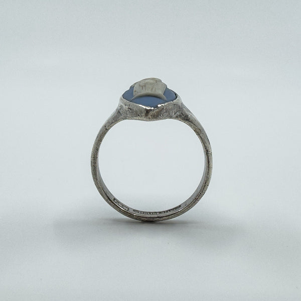 Vintage Sterling Silver Wedgewood Blue Jasper Ware Cameo Ring 925 Size K - L