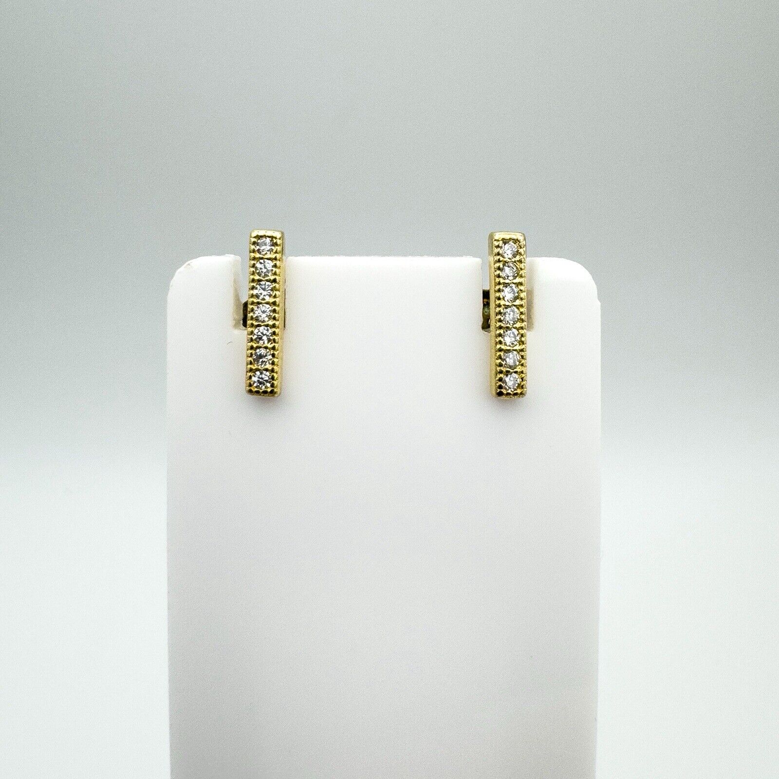 CZ Bar Drop Gold Plated Stud Earrings in Sterling Silver 925