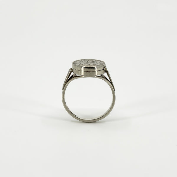 Vintage Sterling Silver Engraved Secret Locket Ring 925 Size P