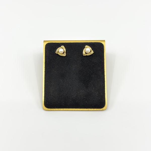 Vintage 9ct Gold Cultured Pearl Triangular Stud Earrings 375