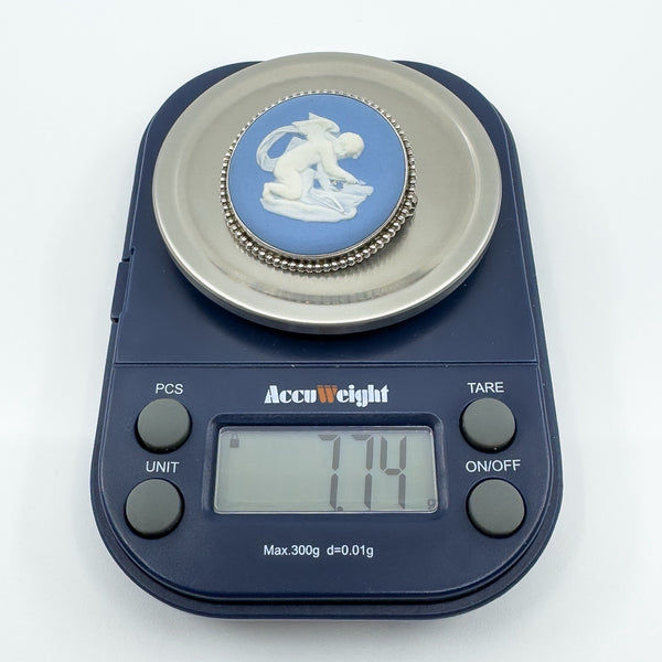 Vintage Sterling Silver Wedgewood Cupid Cherub Blue Jasper Ware Cameo Brooch 925