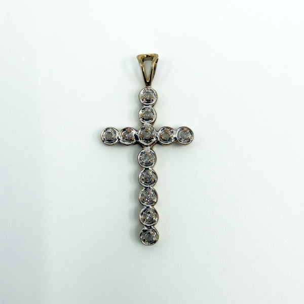 9ct White & Yellow Gold Diamond Christian Cross Pendant 375