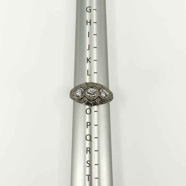 Art Deco Platinum 1ct Diamond Trilogy Ring 950 Size M - N
