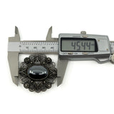 Large Vintage Sterling Silver Filigree Hematite Brooch 925