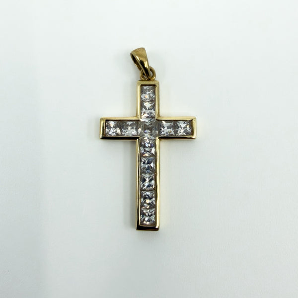 Chunky 9ct Gold CZ Christian Cross Pendant 375