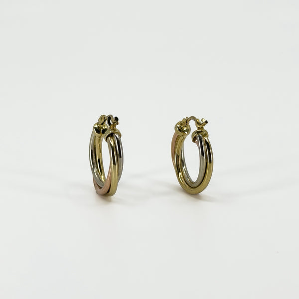 Vintage 9ct Gold Tri Coloured Twisted Hoop Earrings 375