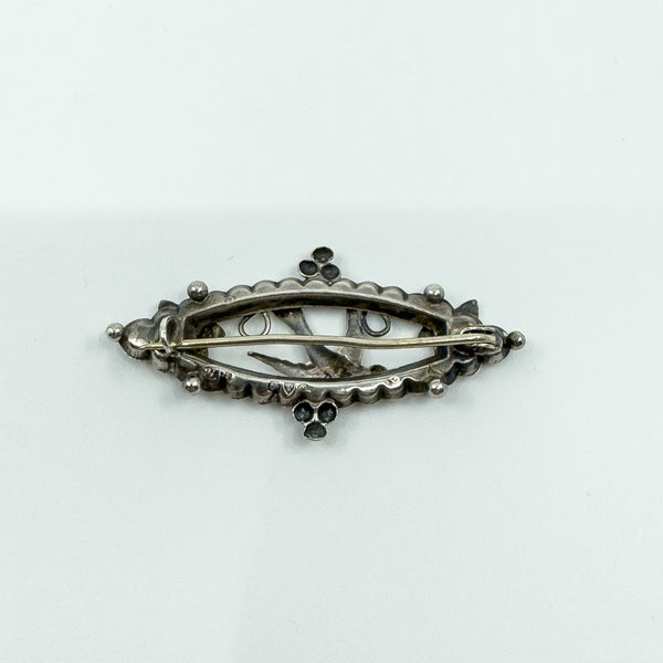 Antique Victorian Sterling Silver & Rose Gold Swallow & Ivy Brooch 925 (Chester)
