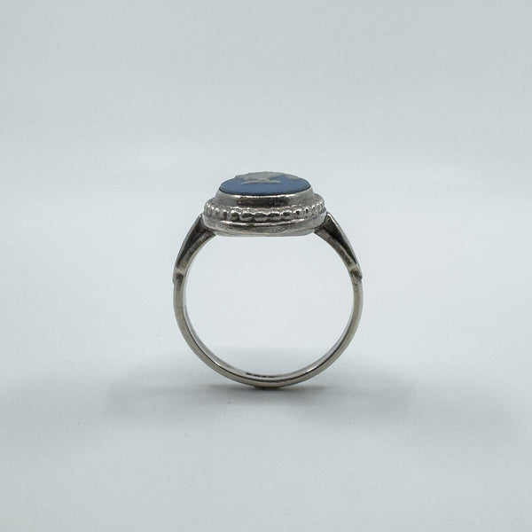 Vintage Sterling Silver Wedgewood Blue Jasper Ware Cameo Ring 925 Size M N 1982