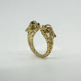 18ct Gold Gem Set Double Panther Head Ring Size O 750