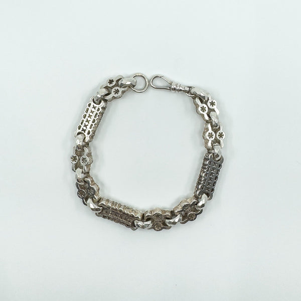 Vintage Chunky Sterling Silver Stars & Bars 8.5” Bracelet 925 Heavy 33g