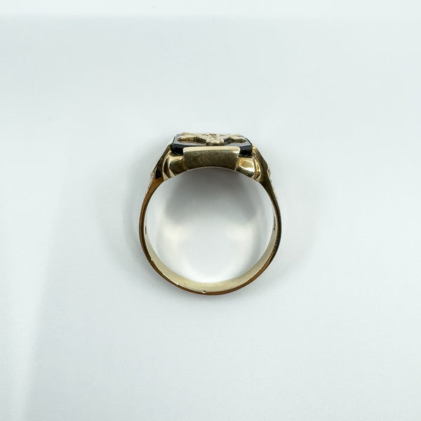 Vintage 10ct Gold Masonic Black Onyx Signet Ring 375 Size V - W intial G