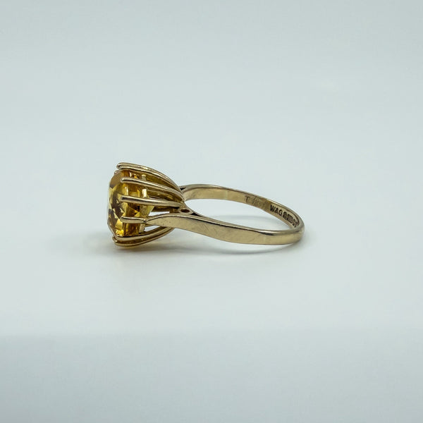 Vintage 9ct Gold 4.40ct Citrine Solitaire Cocktail Ring 375 Size K - L Birm 1992