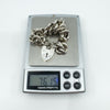 Chunky Sterling Silver Vintage Curb Links Bracelet Heart Padlock & Key Charm 925