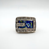 Unusual Vintage 18ct Gold Diamond & Floral Enamelled Buckle Ring Size M Heavy 6g