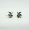 Silver Gilt Diamond & Pearl Puffy Heart Drop Bow Earrings 925
