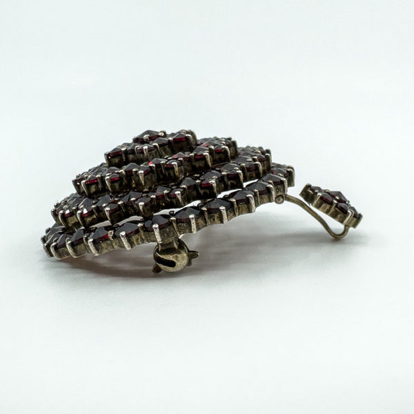 Large Antique Silver Gilt Bohemian Rose Cut Garnet Tiered Brooch / Pendant