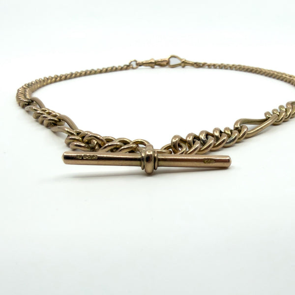 Antique 9ct Rose Gold 17.” Albert Chain Necklace Double Dog Clip T-Bar Charm 375