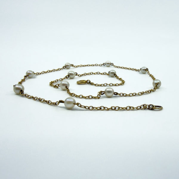 Vintage 9ct Gold Beaded Pearl 16” Chain / Necklace 375