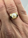 Vintage 9ct Gold 7.3mm Pearl Solitaire Ring 375 Size L - M (1975)