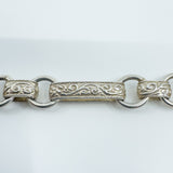 Vintage Sterling Silver Fancy Link Engraved T-Bar & Dog Clip 8” Bracelet 925 23g