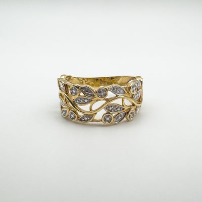 Vermeil Diamond Floral Band Leaf Ring in Sterling Silver 925 Size R - S Eternity
