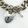 Chunky Sterling Silver Vintage Curb Links Bracelet Heart Padlock & Key Charm 925