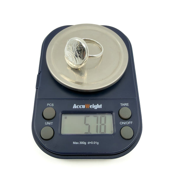 Large Chunky Vintage Sterling Silver Engraved Secret Locket Ring 925 Size Q - R