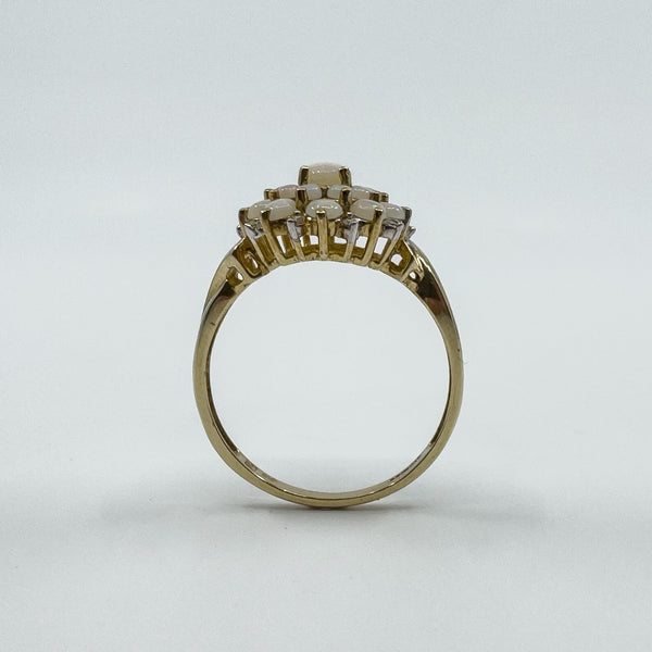 Vintage 9ct Gold Opal & Diamond Cluster Ring 375 Size U - V (Birmingham 2005)