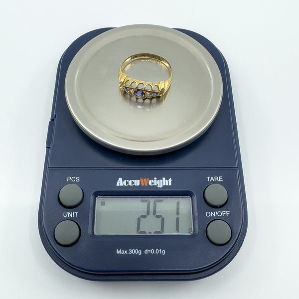 Antique 18ct Gold Diamond & Sapphire Boat Ring 750 Size M - N