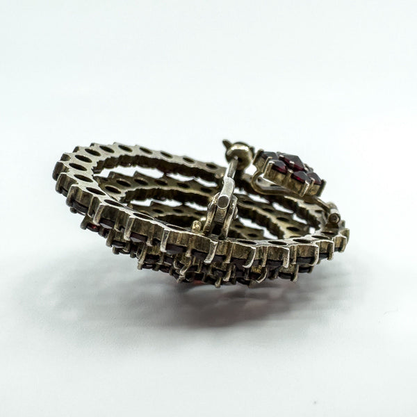 Large Antique Silver Gilt Bohemian Rose Cut Garnet Tiered Brooch / Pendant