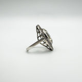 12ct Citrine & Diamond Navette Cocktail Ring in Sterling Silver 925 Size M - N