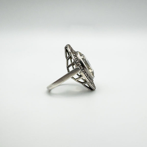 12ct Citrine & Diamond Navette Cocktail Ring in Sterling Silver 925 Size M - N