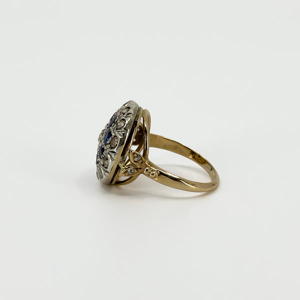 Antique Edwardian 14ct Gold Rose Cut Diamond & Sapphire Bombe Ring 585 Size O P