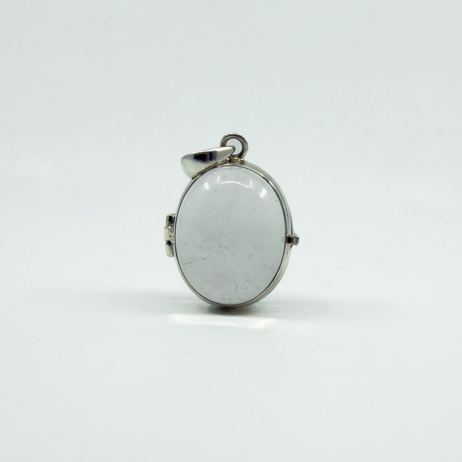 Large Chunky Sterling Silver Oval Double Sided Glass Orb Photo Locket 925