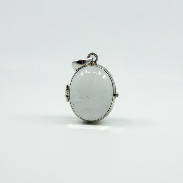 Large Chunky Sterling Silver Oval Double Sided Glass Orb Photo Locket 925