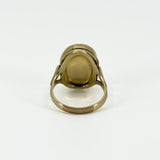 Vintage 9ct Gold Chunky Carved Blue Agate Cameo Locket Ring 375 Size S - T