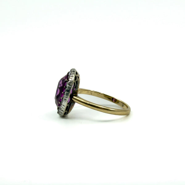 Antique / Art Deco 14ct Gold Pink Sapphire & Rose Cut Diamond Ring 585 Size O