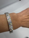 Chunky Sterling Silver Multi Coloured CZ Oval Bangle / Bracelet 925