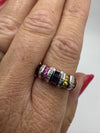 9ct Gold Rainbow Multigem & Diamond Ring Size S Wedding Eternity Engagement 