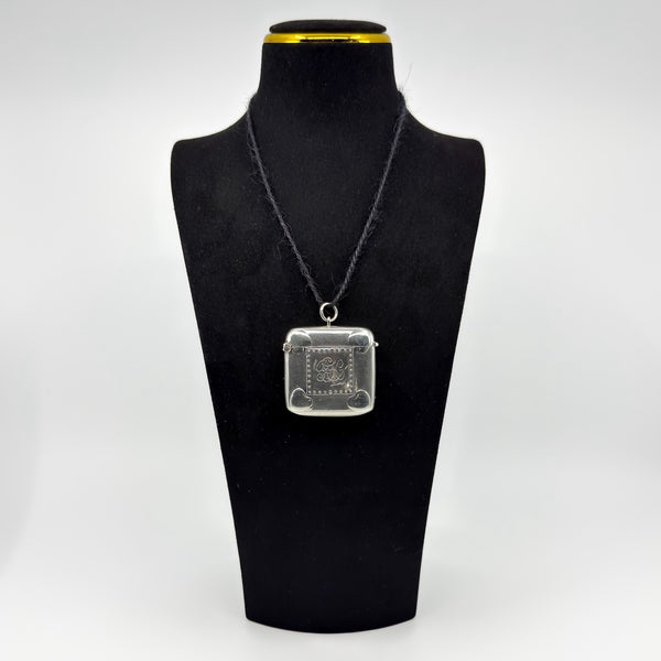 Large Antique 1904 Sterling Silver Reversible Vesta Case Engraved Locket 925