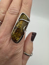 Chunky Modernist Heavy Baltic Amber Ring in Sterling Silver 925 Size L - M