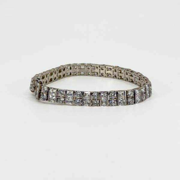 Chunky Sterling Silver 40ct Double Row CZ Tennis 8" Bracelet 925