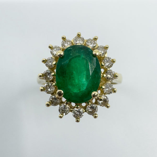 14ct Gold 1.77ct Emerald & Diamond Cluster Ring 585 Size N Engagement Stacking