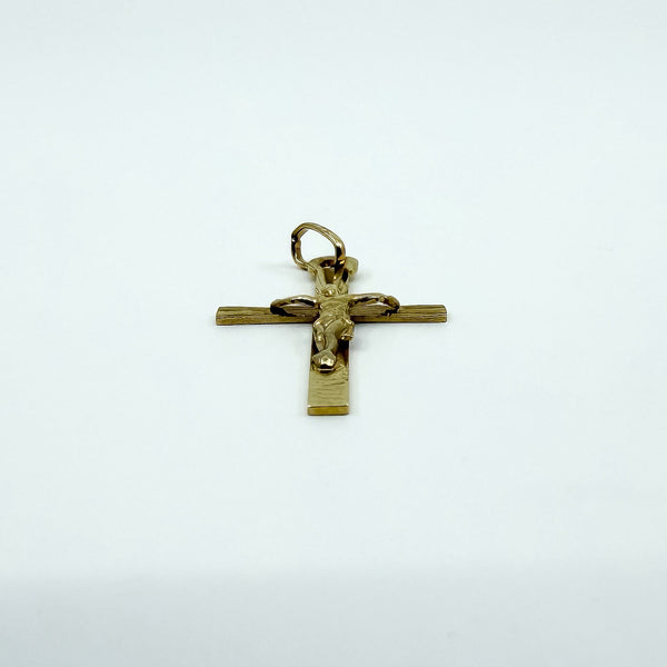 Vintage 9ct Gold Reversible Engraved Christian Cross Crucifix Pendant Charm 375