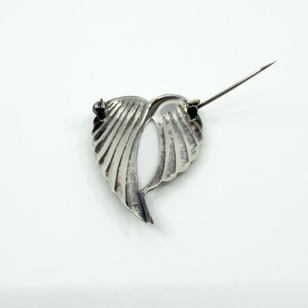 Large Sterling Silver Vintage Double Angel Wings Brooch 925